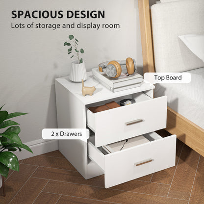 Bedside Table with 2 Drawers, Modern Nightstand for Bedroom, White