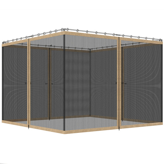 Replacement Mosquito Netting for Gazebo 12' x 12' Black Screen Walls for Canopy with Zippers, Khaki