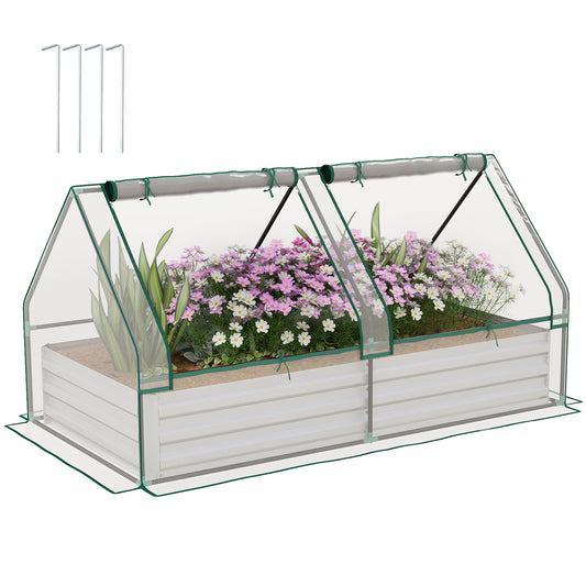 6' x 3' Metal Planter Box with Cover, Raised Garden Bed with Mini Greenhouse for Herbs, Vegetables, Clear and Silver