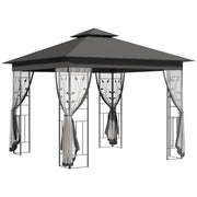 10'x10' Soft-top Steel Patio Gazebo Outdoor Sun Shelter with 2-Tier Polyester Roof, Curtain Sidewalls, Grey