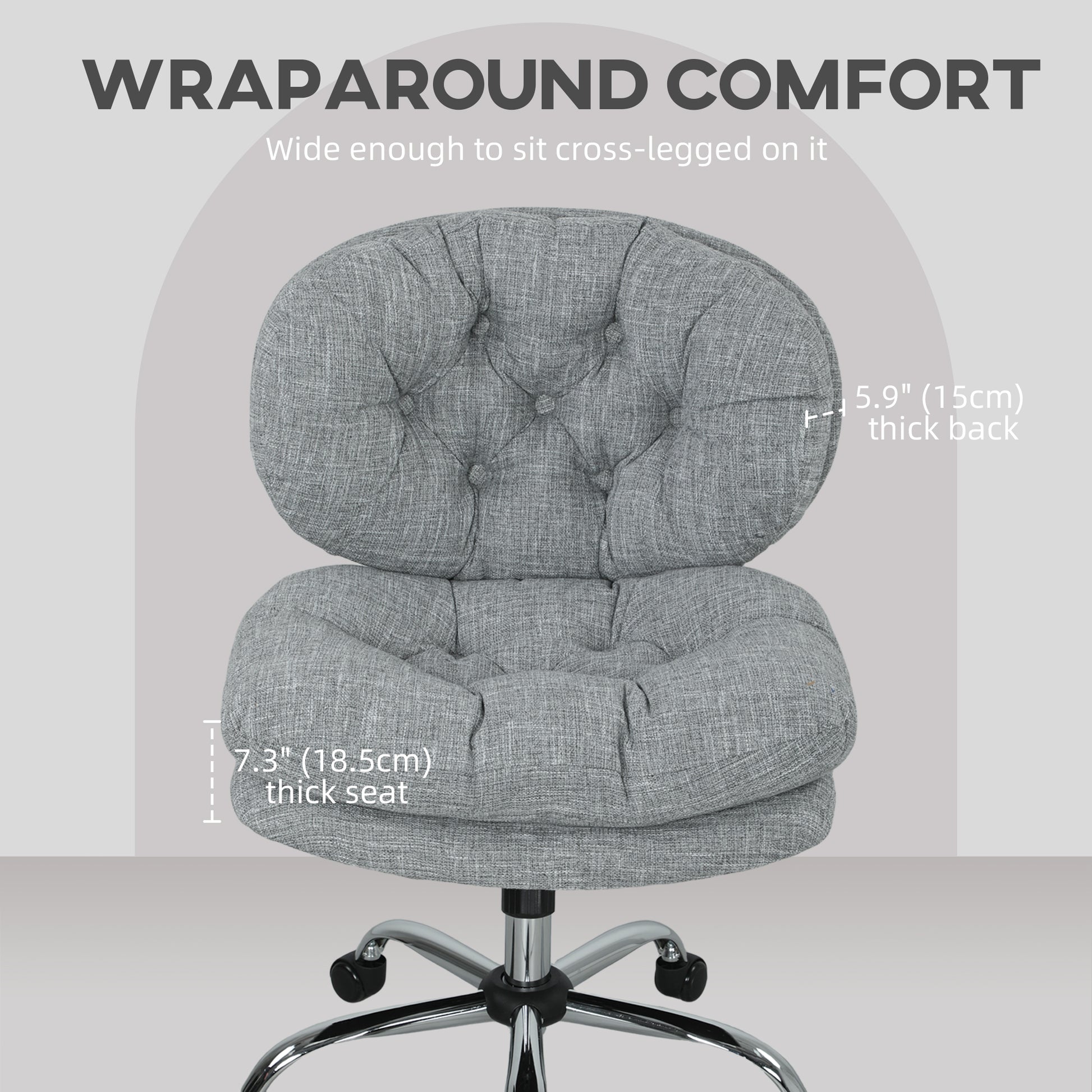 Computer Desk Chair, Armless Office Chair with Wide Padded Seat and Adjustable Height, Tilt Function, Grey