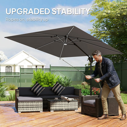 10 x 9.7 ft Offset Cantilever Patio Umbrella with Lights, Wind Rope, UPF50+ Outdoor Cantilever Parasol, Dark Grey