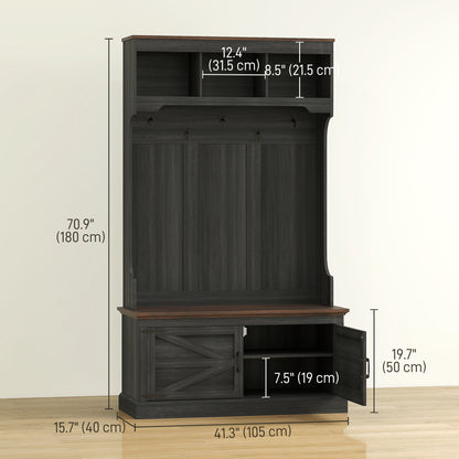 3-in-1 Hall Tree with Bench, Coat Rack with Shoe Storage, Distressed Black