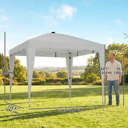 10 x 10 ft Pop Up Canopy Tent with Central Light, UPF 50+ Instant Portable Canopy Shelter with Remote, Light Grey