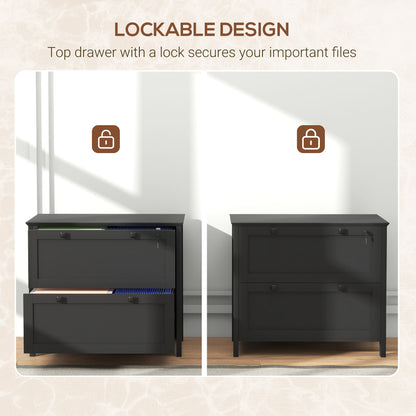 2 Drawer File Cabinet, Lockable Filing Cabinet with Adjustable Hanging Bar for Letter, A4 and Legal Size, Black