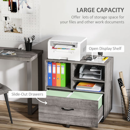 Lateral Filing Cabinet with Open Storage Shelf, Printer Stand, Mobile Office File Cabinet with Wheels for Letter and Legal Sized Files, Grey