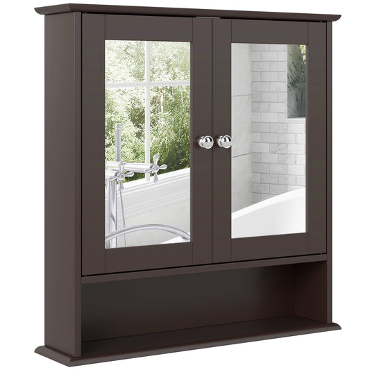 Medicine Cabinet, Wall-Mounted Bathroom Mirror Cabinet with Double Doors, Open Shelf, and Adjustable Shelf, Modern Bathroom Wall Cabinet, Dark Brown