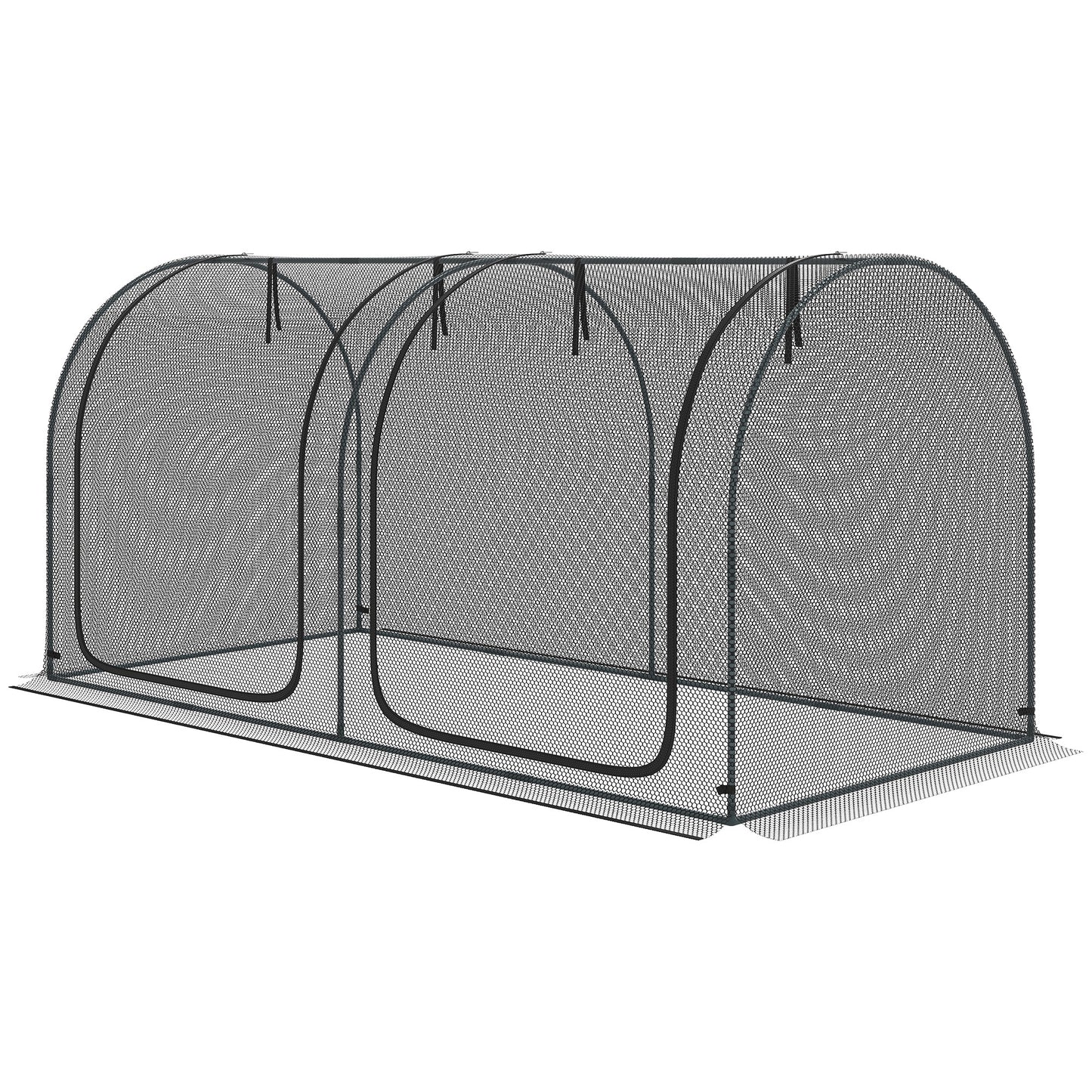 8' x 4' Crop Cage, Garden Plant Protector, with 2 Zippered Doors and 6 Ground Stakes, for Garden, Yard, Lawn, Black
