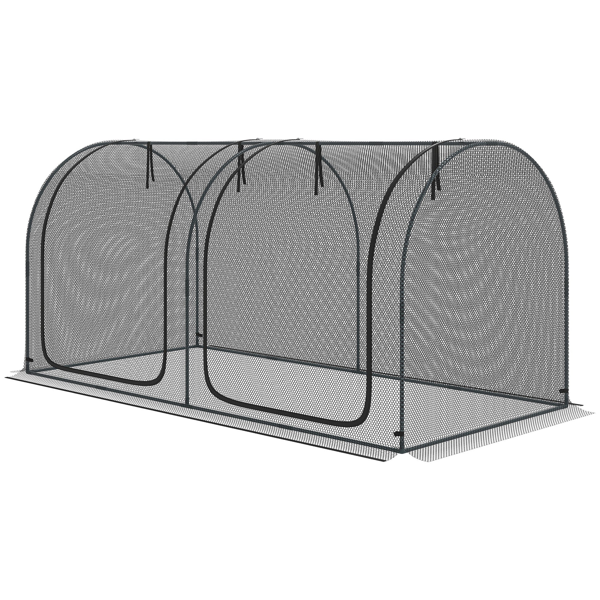 8' x 4' Crop Cage, Garden Plant Protector, with 2 Zippered Doors and 6 Ground Stakes, for Garden, Yard, Lawn, Black