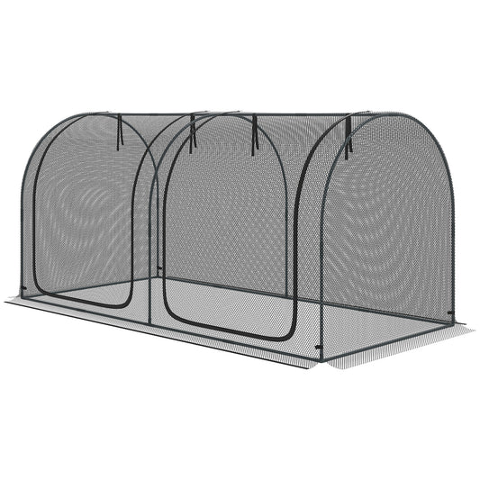 8' x 4' Crop Cage, Garden Plant Protector, with 2 Zippered Doors and 6 Ground Stakes, for Garden, Yard, Lawn, Black