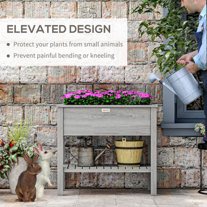 Elevated Planter Box with Storage Shelf for Flowers, Vegetables, and Herbs, 36" x 16" x 32", Grey
