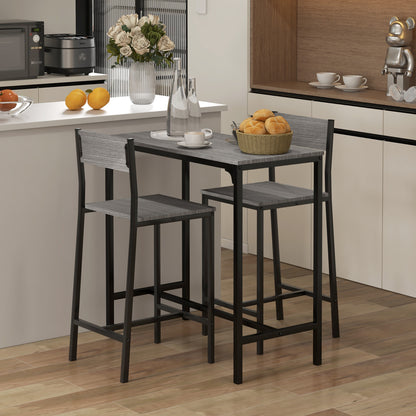 Industrial Bar Table Set Counter Height 3 Piece and 2 High Back Stools Set Dining Table Set Grey