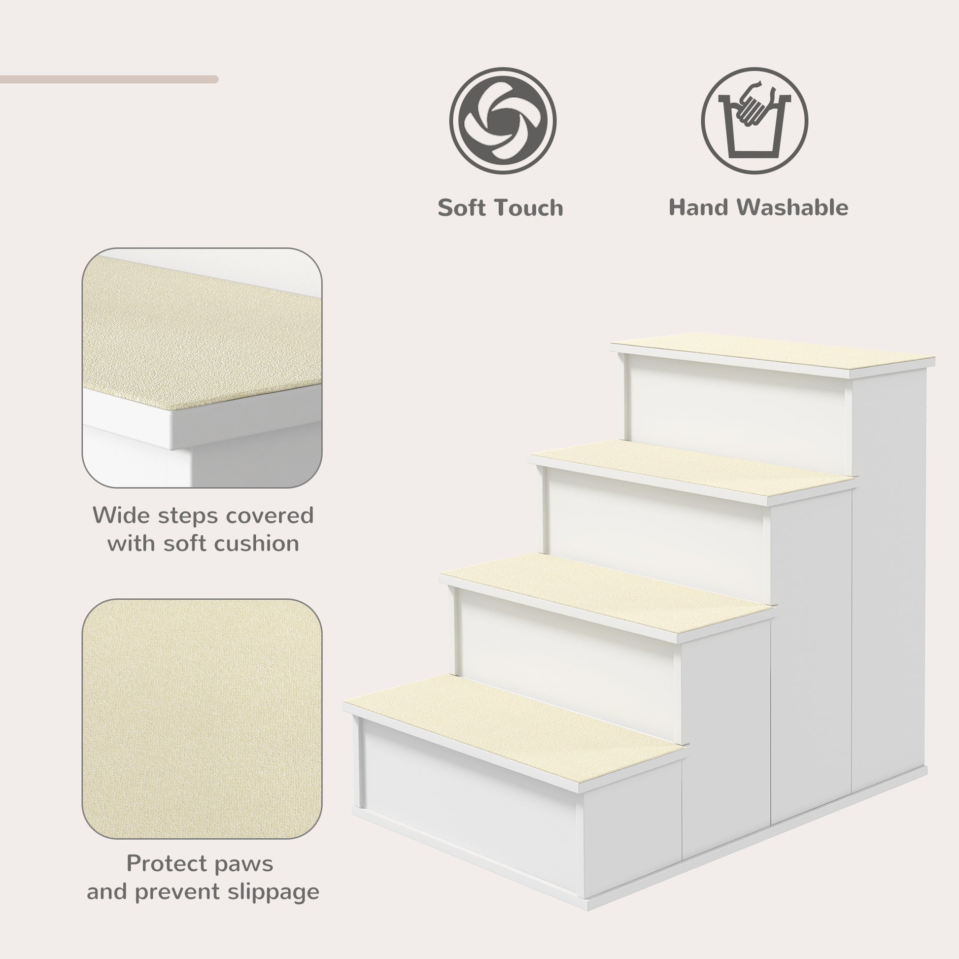 Dog Steps Pet Stairs for Bed Cat Ladder for Couch with Non-Slip Carpet, 15.7" x 23.2" x 21.3", White
