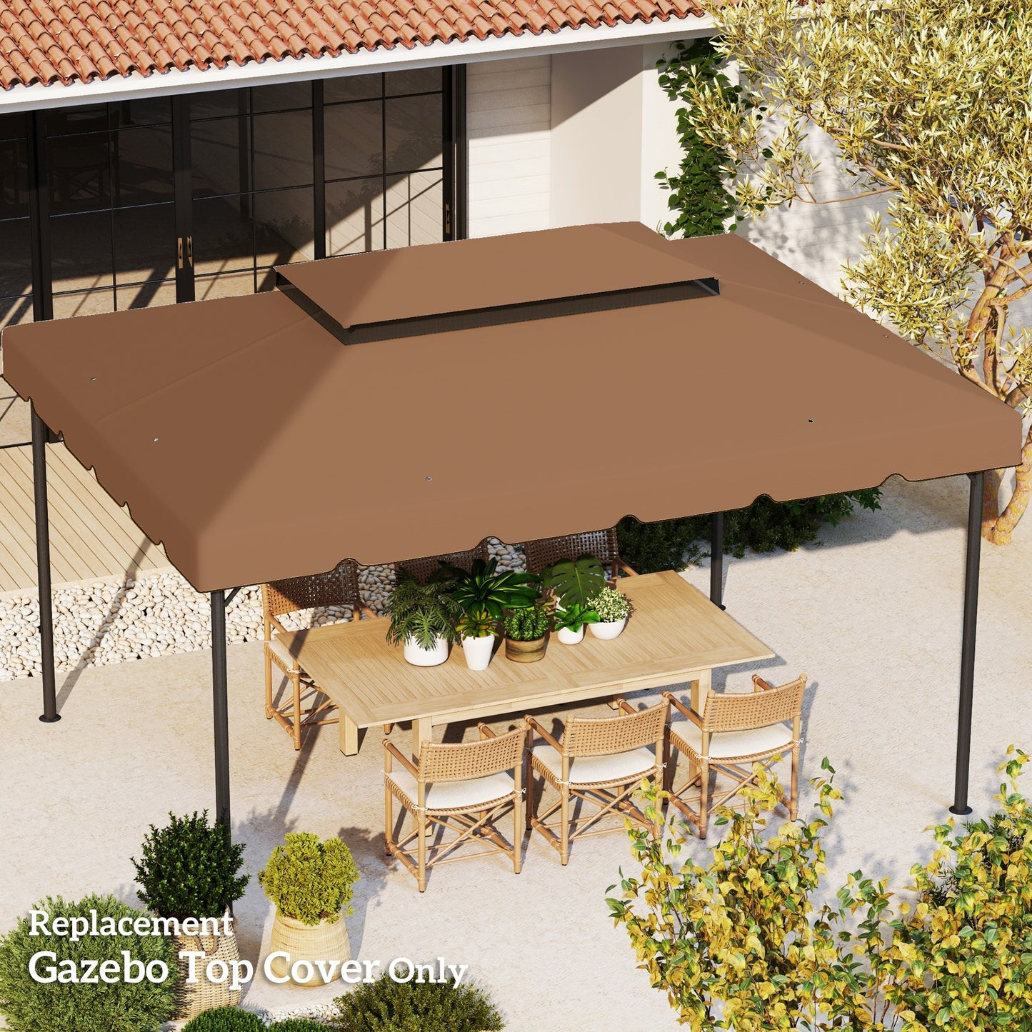 13' x 10' Gazebo Replacement Canopy, Gazebo Top Cover with Double Vented Roof for Garden Patio(TOP ONLY), Coffee