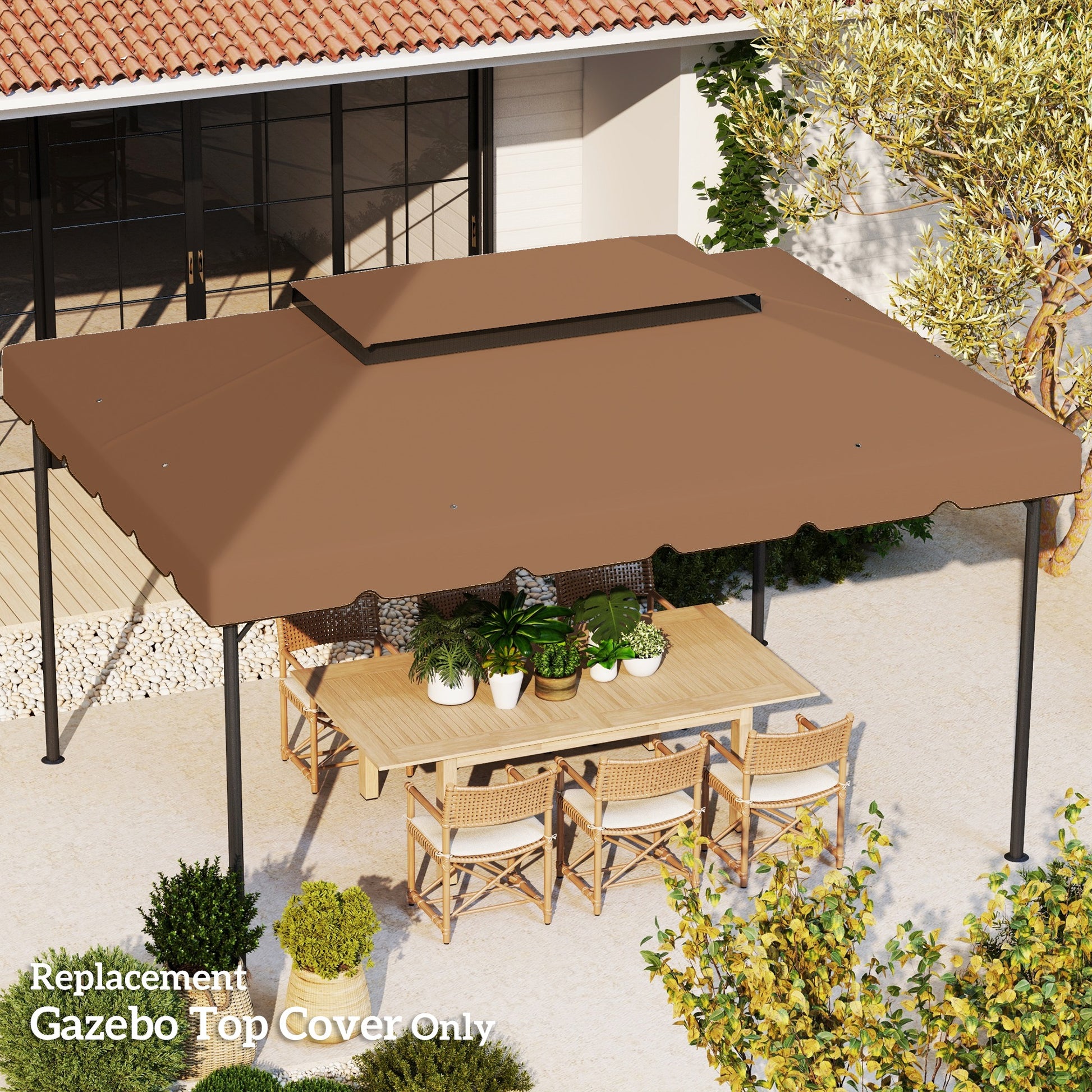 13' x 10' Gazebo Replacement Canopy, Gazebo Top Cover with Double Vented Roof for Garden Patio(TOP ONLY), Coffee