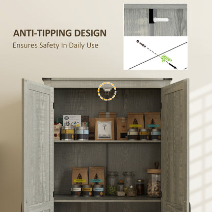 72" Farmhouse Pantry Cabinet with Adjustable Shelves, Kitchen Pantry Cabinet with 2 Doors, Distressed Light Grey