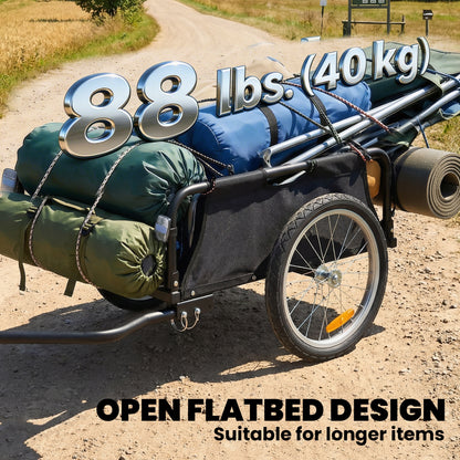 Soozier Bike Cargo Trailer, Bicycle Trailer Wagon Cart with Quick Release 16" Pneumatic Wheels, Red Flag