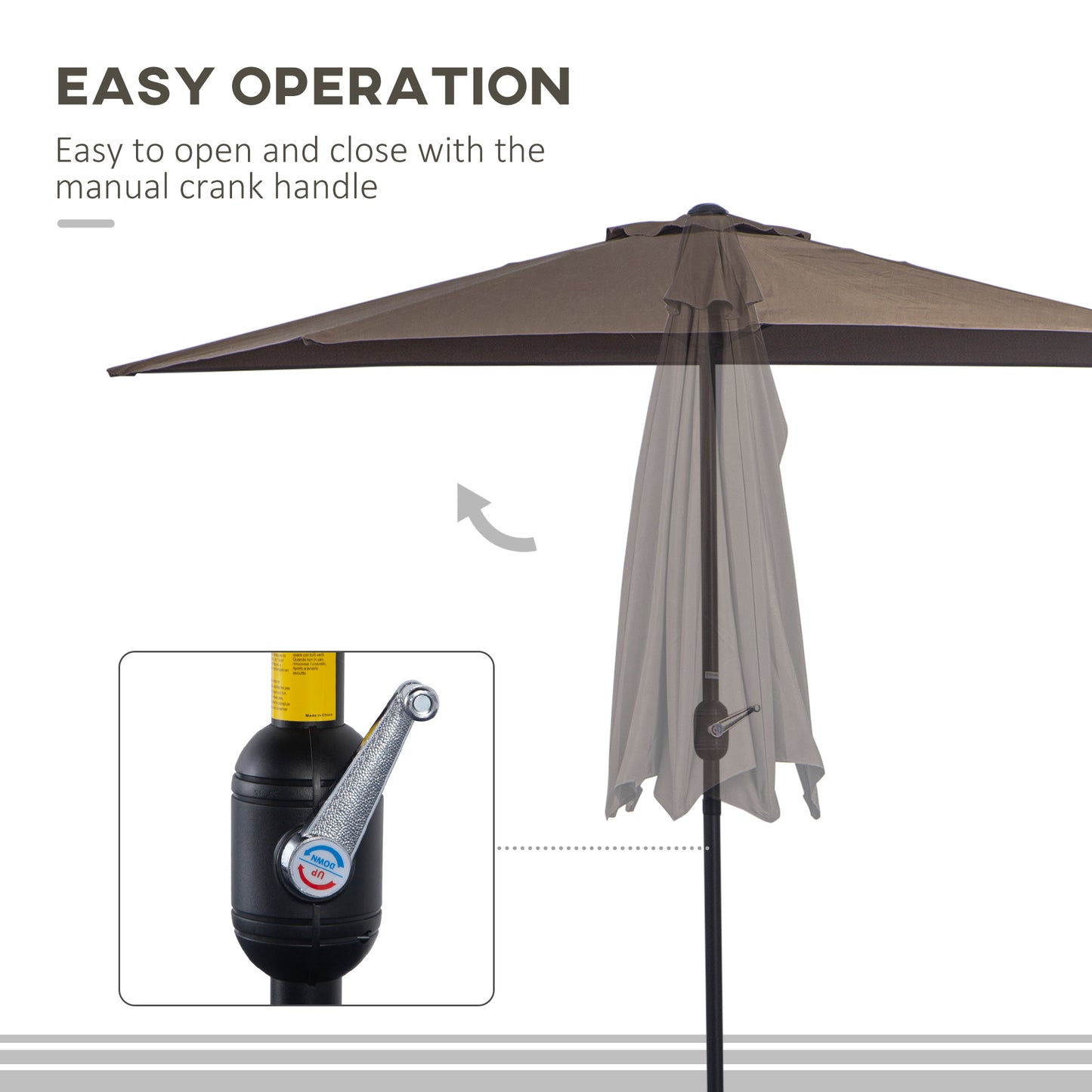 9ft Half Round Umbrella Outdoor Patio Garden Balcony Parasol Window Sun Shade w/ 5 Ribs Coffee