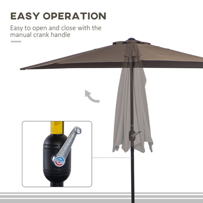 9ft Half Round Umbrella Outdoor Patio Garden Balcony Parasol Window Sun Shade w/ 5 Ribs Coffee