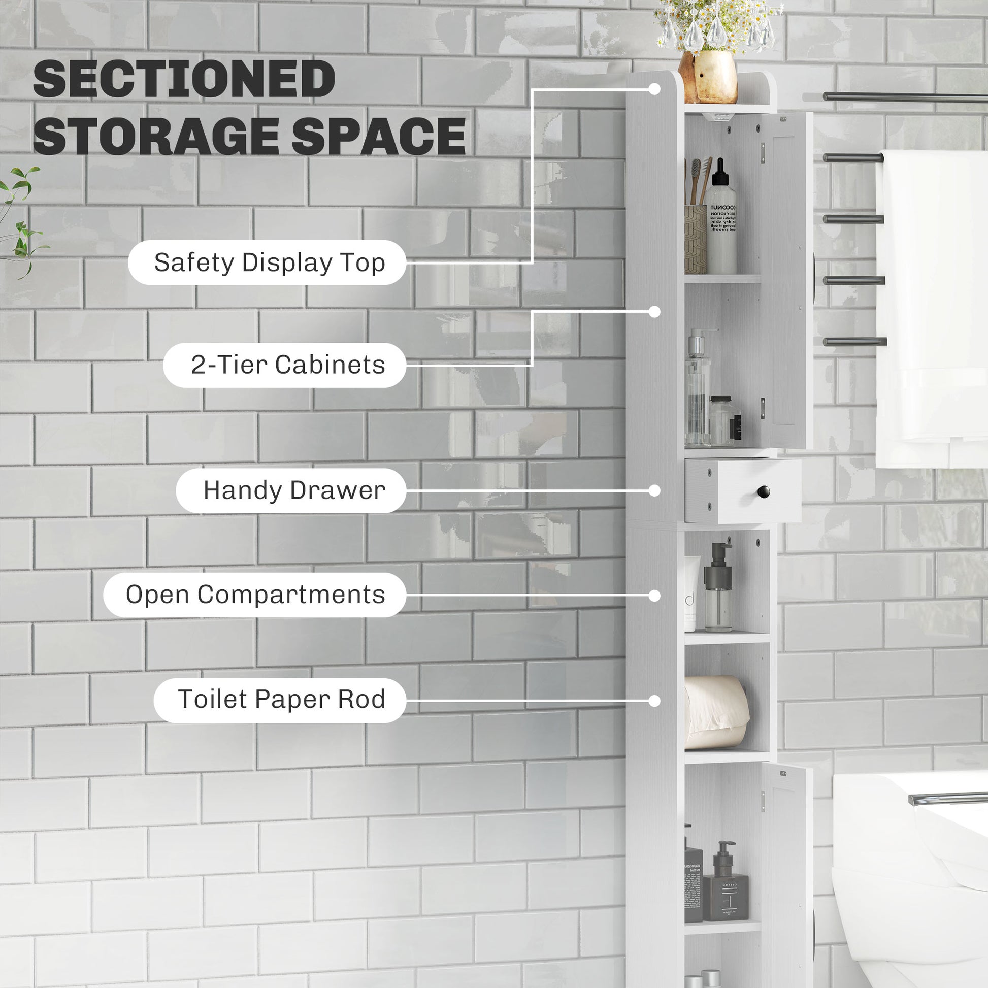Narrow Bathroom Cabinet, Tall Bathroom Storage Cabinet with Barn Doors, Drawer and Adjustable Shelves, White Wood Grain