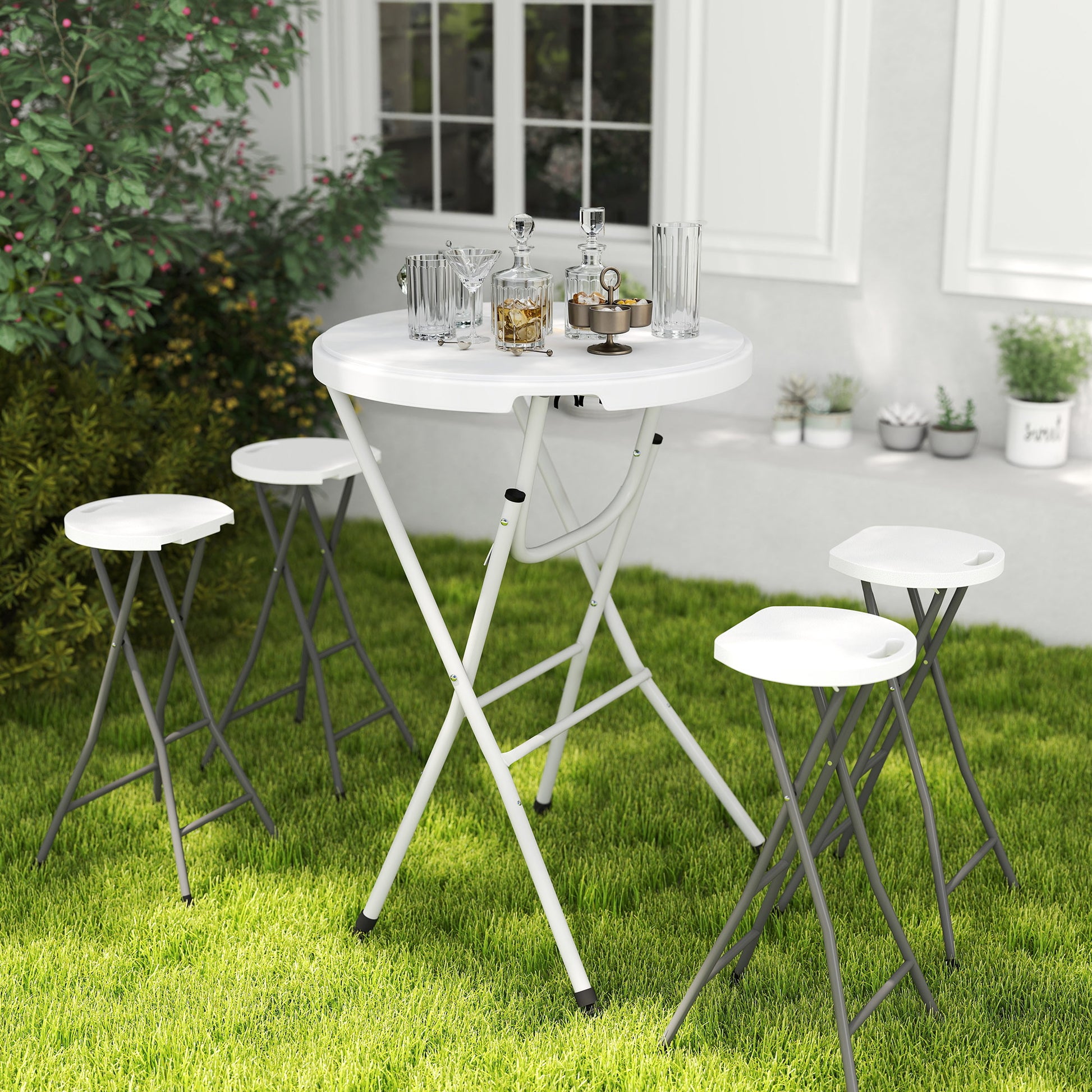 31.5" Bar Height Patio Table, Outdoor Bar Folding Table with HDPE Top, Locking Steel Legs for Party, Camping, White