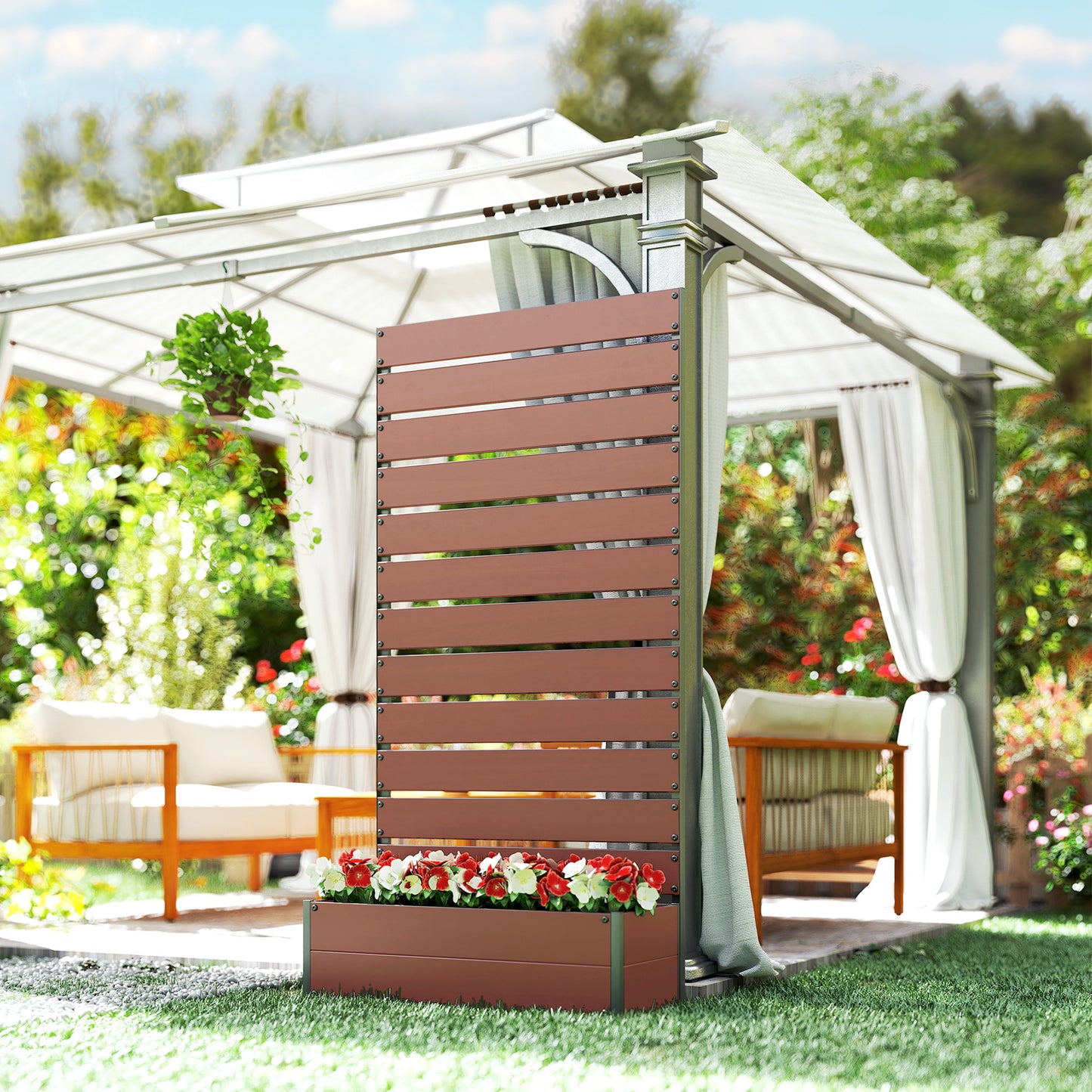 Raised Garden Bed with Trellis, Outdoor Climbing Plant Planter Box, Durable Garden Support Structure for Patio and Backyard, Light Brown