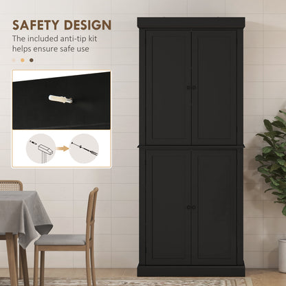 72.5" Freestanding Kitchen Pantry Cabinet with 4 Doors, Black