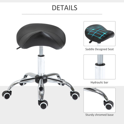 Adjustable Hydraulic Rolling Salon Stool Swivel Saddle Chair Spa Beauty Seat PU Leather, Black