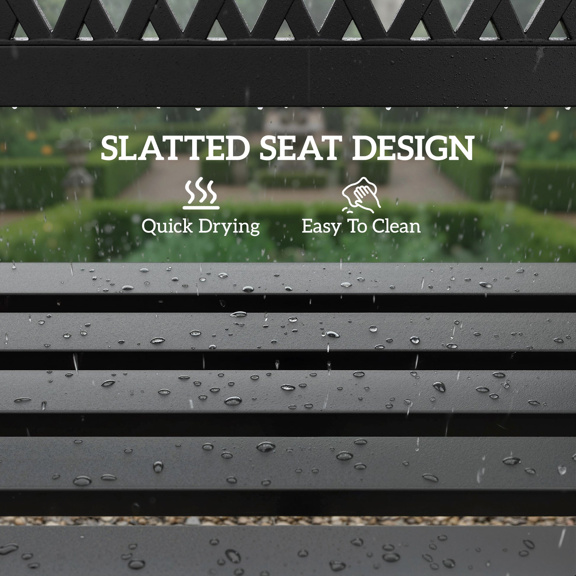 Outdoor Bench with Floral Backrest 2 Seater Garden Bench with Armrests for Yard Park Balcony Black