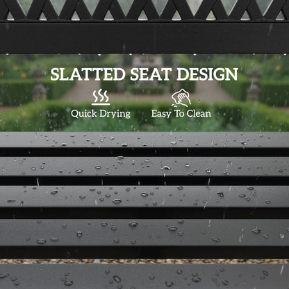 Outdoor Bench with Floral Backrest 2 Seater Garden Bench with Armrests for Yard Park Balcony Black