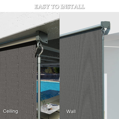 8' x 6' Patio Door Blinds, Outdoor Roller Shades, Cordless Roll Up Shade for Porch Gazebo, Dark Grey