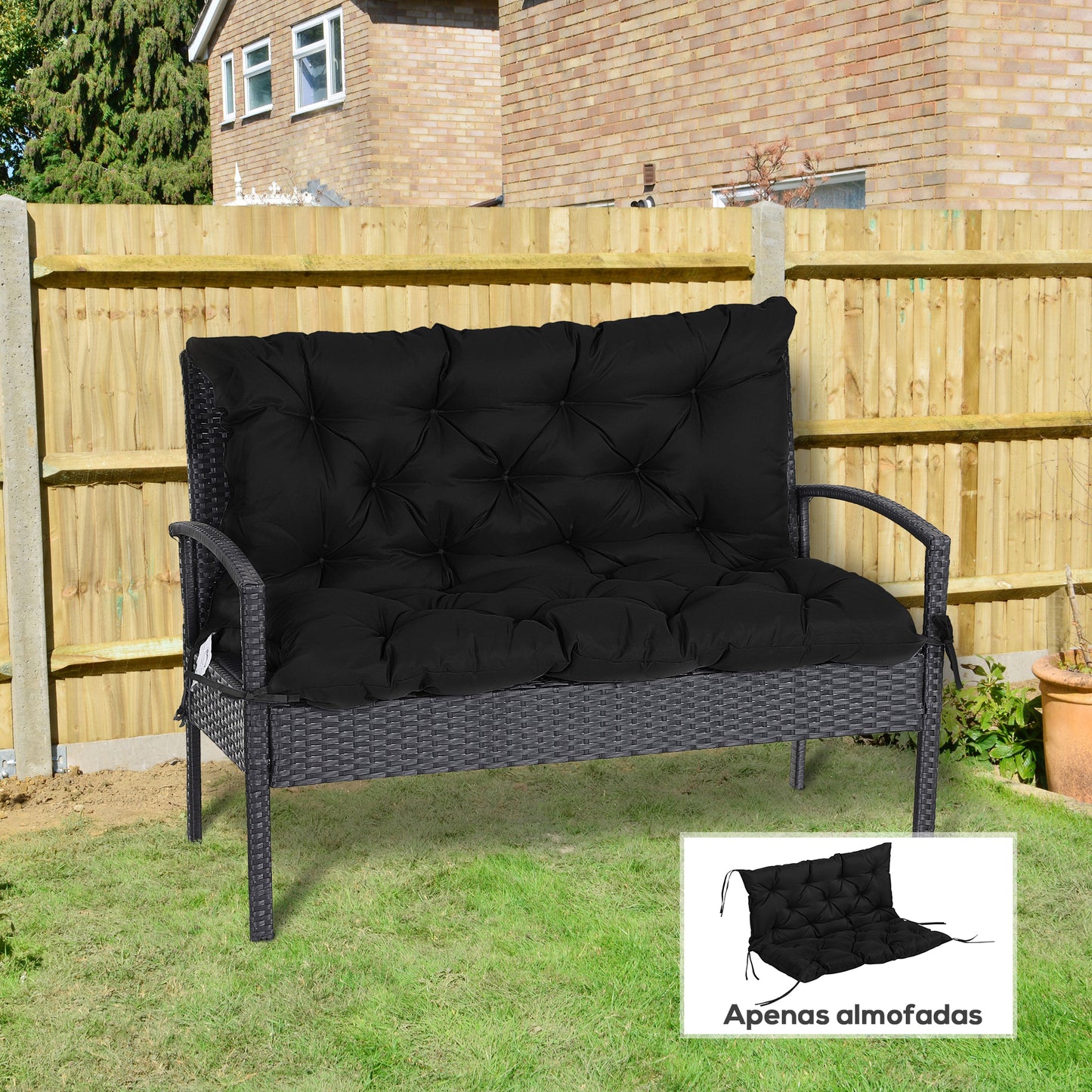 Porch Swing Cushion Garden Bench Cushion with Backrest, Non-Slip 2-seater Soft Pad, Swing Chair Mat Replacement for Indoor and Outdoor, 39.4" x 38.6", Black