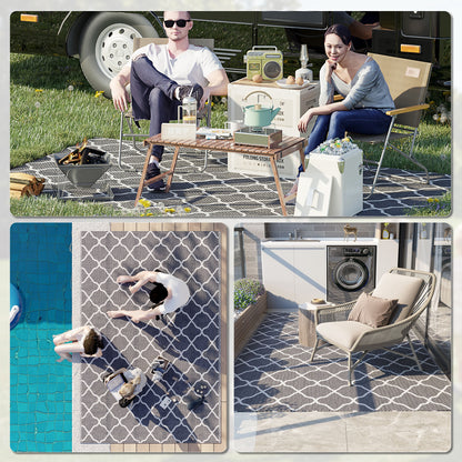 Waterproof Outdoor Rug, 6' x 9' RV Rug Reversible Mat for Backyard, Deck, Picnic, Beach, Camping, Grey & White Net