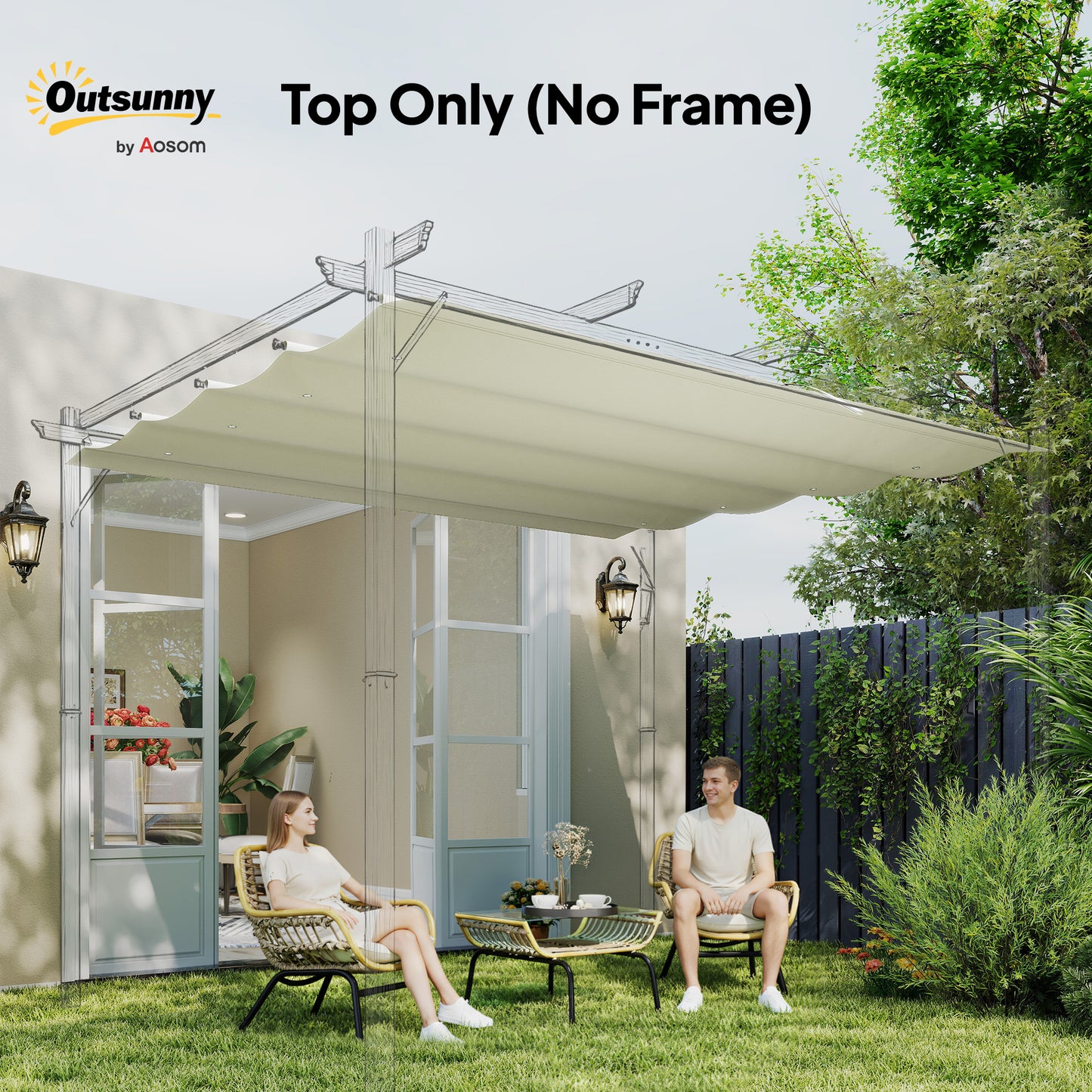 8' x 9.4' Retractable Pergola Canopy Replacement, Fit 7' x 10' Frame, UV30+ Pergola Cover Top Only, Cream