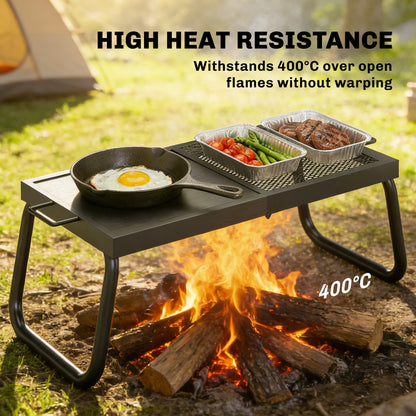 Folding Campfire Grill, Heavy Duty Steel Mesh Grate, Portable Camping Grate with Carry Bag, Black
