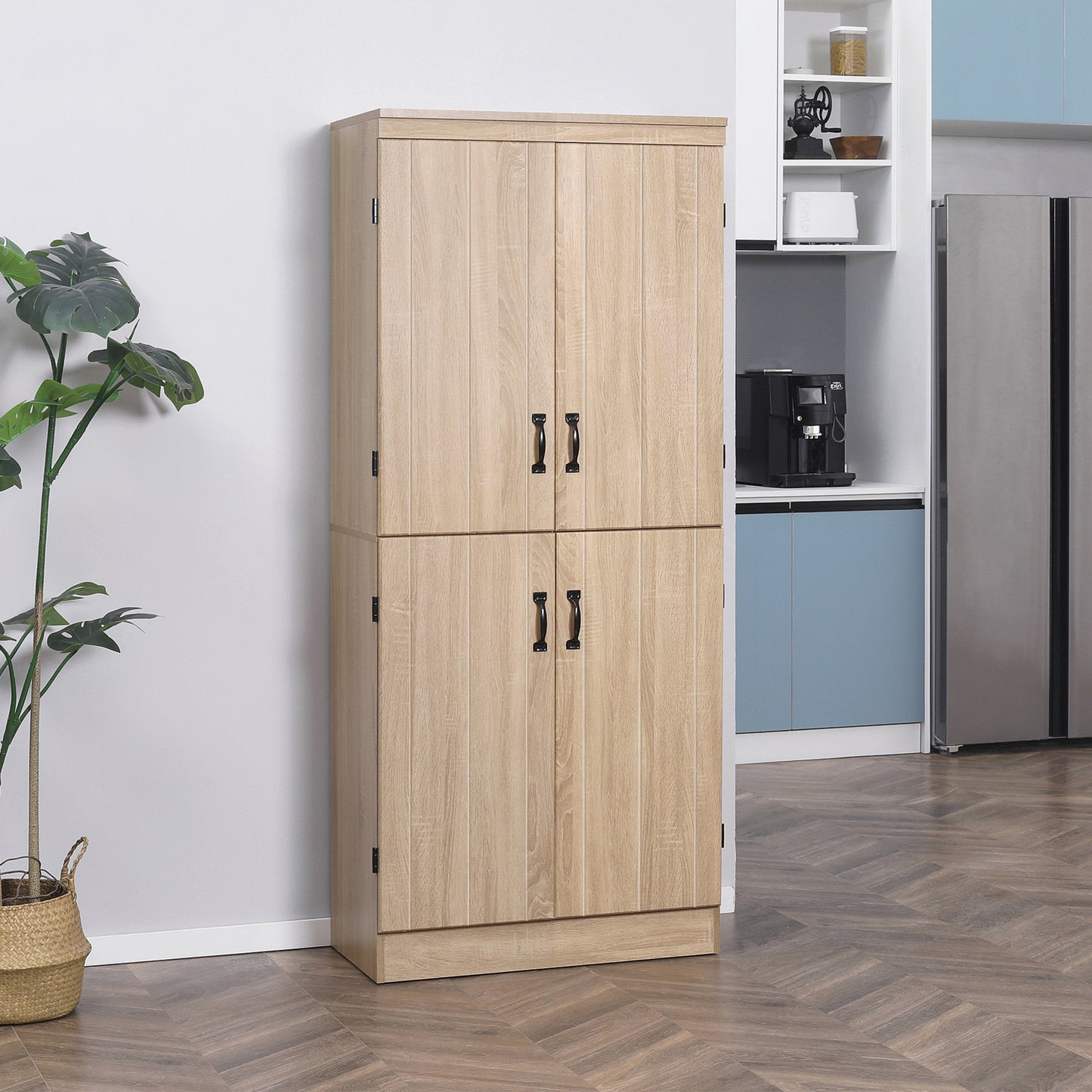 70" 4-Door Storage Cabinet, Freestanding Pantry Cabinet with Adjustable Shelves for Living Room, Natural