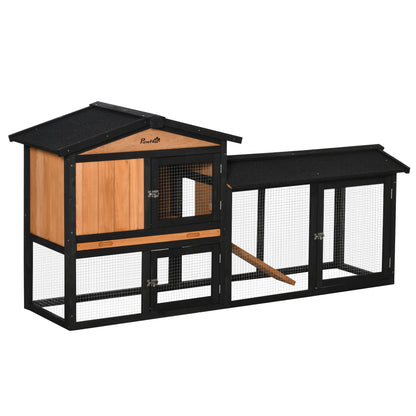 69" Wooden Rabbit Hutch Pet Playpen Bunny House Enclosure with Run Box, Slide-out Tray, Ramp, for Rabbits and Small Animals, Black
