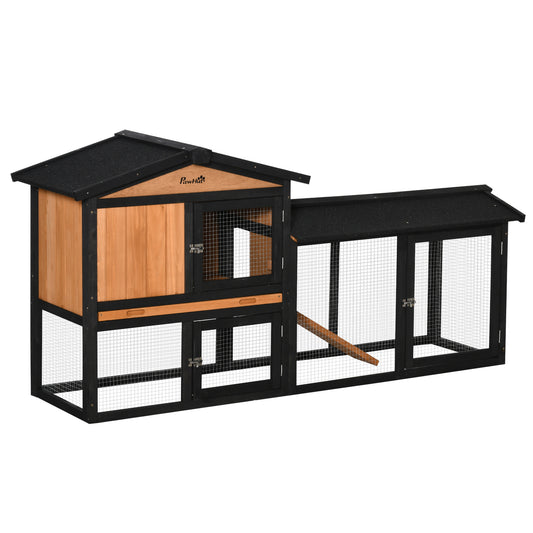 69" Wooden Rabbit Hutch Pet Playpen Bunny House Enclosure with Run Box, Slide-out Tray, Ramp, for Rabbits and Small Animals, Black