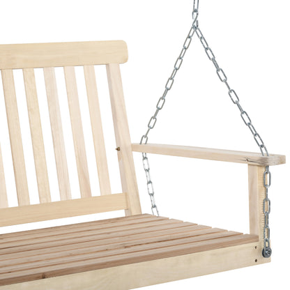 2 Person Wooden Porch Swing, Patio Swing Chair with Hanging Chains, Slatted Back & Seat, Outdoor Swing Bench for Garden, Backyard, Deck, Natural