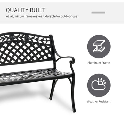 Outdoor Garden Bench, 40" Patio Bench with Aluminum Frame and Armrests, 2-Person Patio Loveseat with Floral Pattern for Park, Porch, Yard, Lawn, 485 LBS Capacity