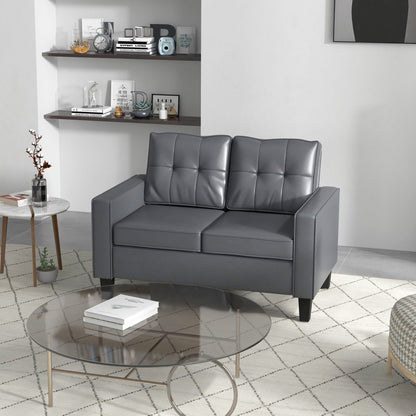 51" PU Leather Loveseat, Upholstered Double Sofa Couch with Armrests, Tufted Backrest, Pocket Spring and Sponge Padded Cushion for Living Room, Bedroom, Home Office, Grey