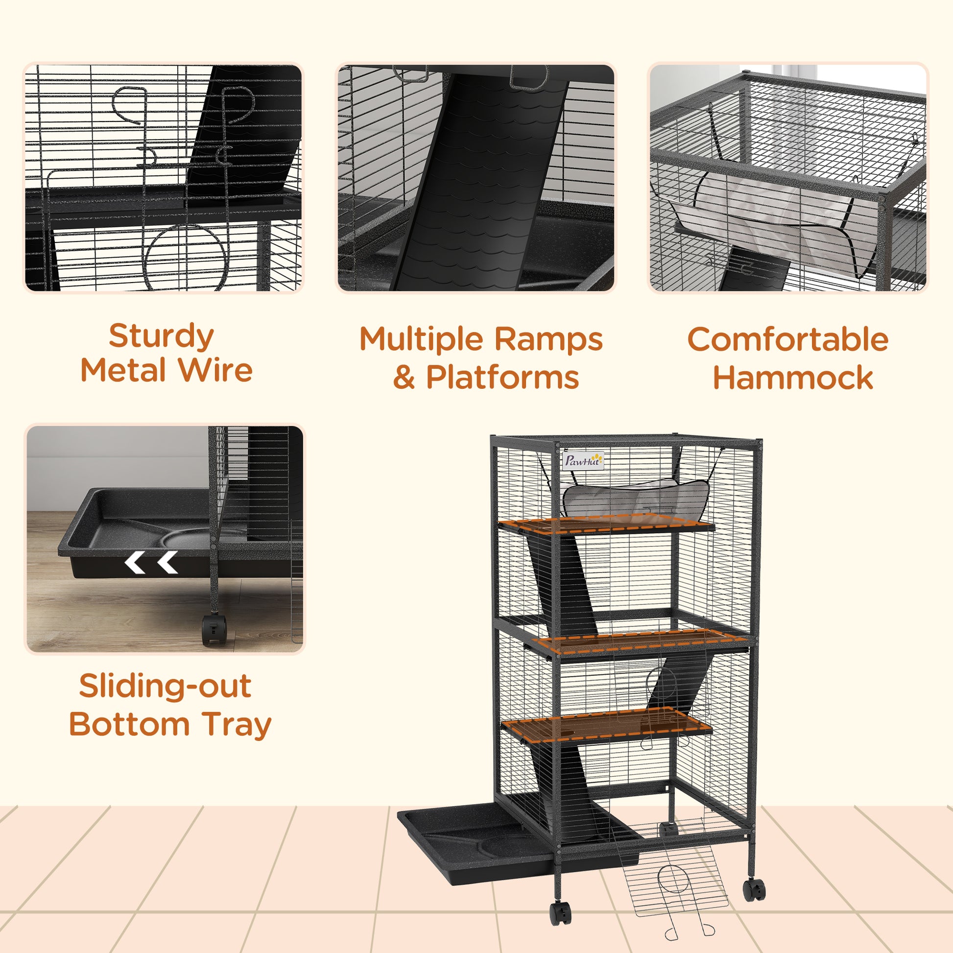 Steel Small Animal Cage for Guinea Pig, Ferret, Chinchilla, Kitten and Rabbit, Black