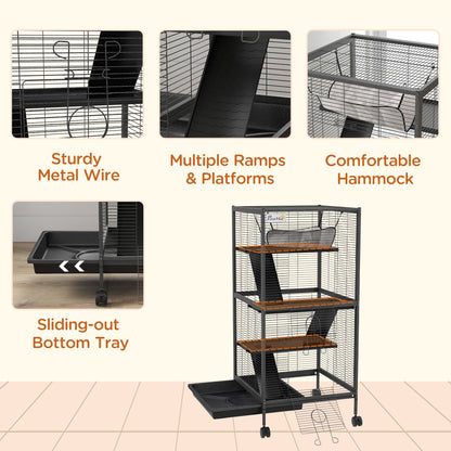 Steel Small Animal Cage for Guinea Pig, Ferret, Chinchilla, Kitten and Rabbit, Black