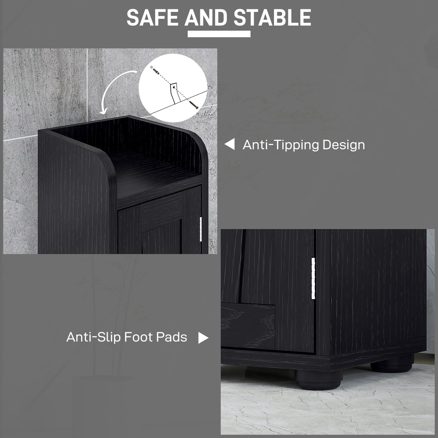 Narrow Bathroom Cabinet, Tall Bathroom Storage Cabinet with Barn Doors, Drawer and Adjustable Shelves, Black Wood Grain