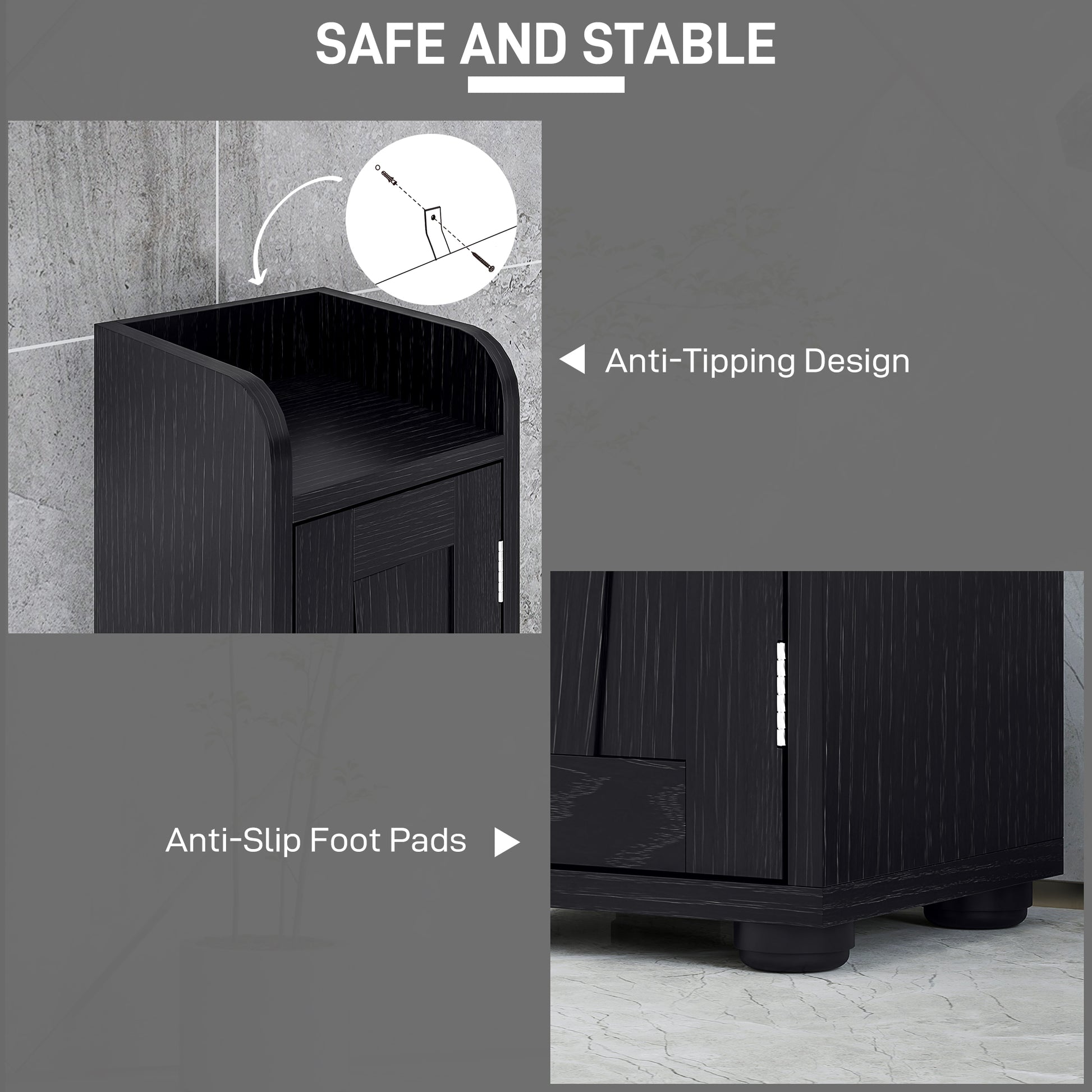 Narrow Bathroom Cabinet, Tall Bathroom Storage Cabinet with Barn Doors, Drawer and Adjustable Shelves, Black Wood Grain