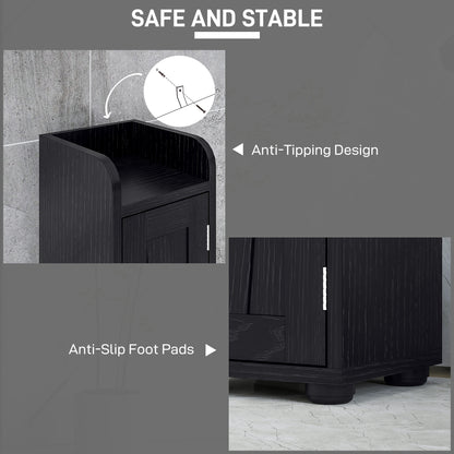 Narrow Bathroom Cabinet, Tall Bathroom Storage Cabinet with Barn Doors, Drawer and Adjustable Shelves, Black Wood Grain