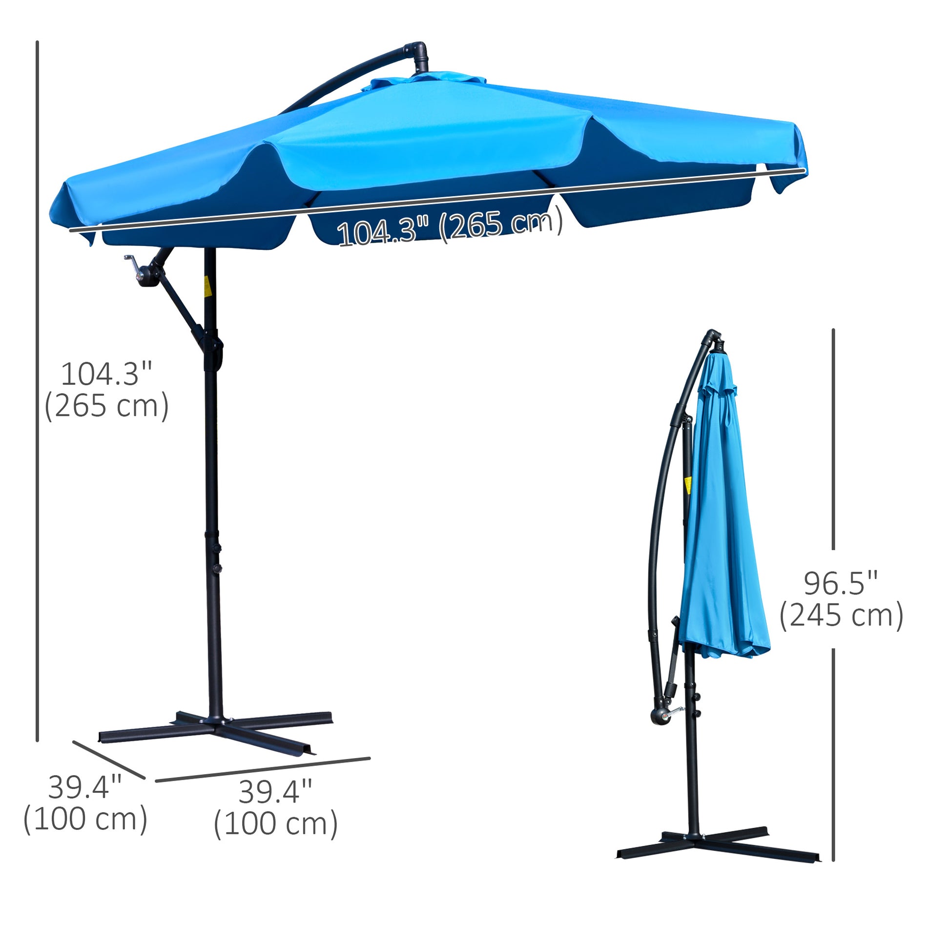 9FT Offset Hanging Patio Umbrella Cantilever Umbrella with Easy Tilt Adjustment, Cross Base and 8 Ribs for Backyard, Poolside, Lawn and Garden, Blue