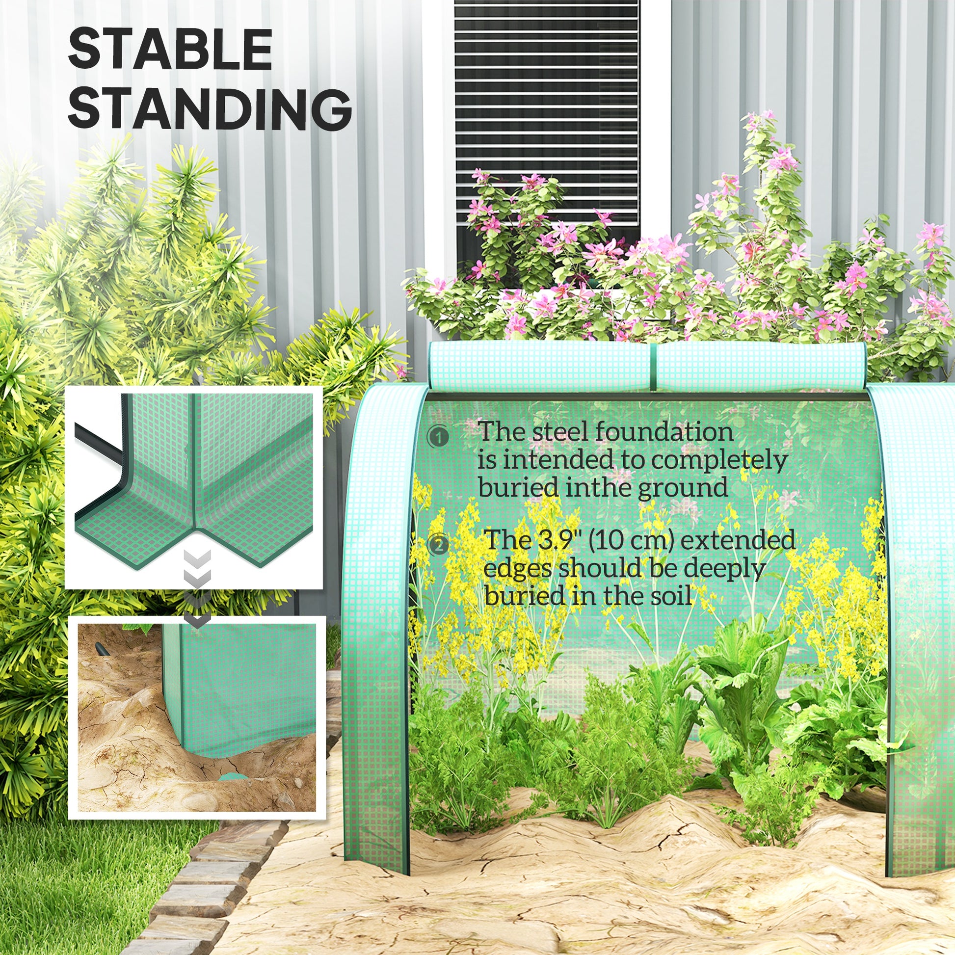 13' x 3.3' x 2.6' Mini Tunnel Greenhouse with PE Cover Garden Green Grow Shed with Steel Frame Zipped Doors, Green