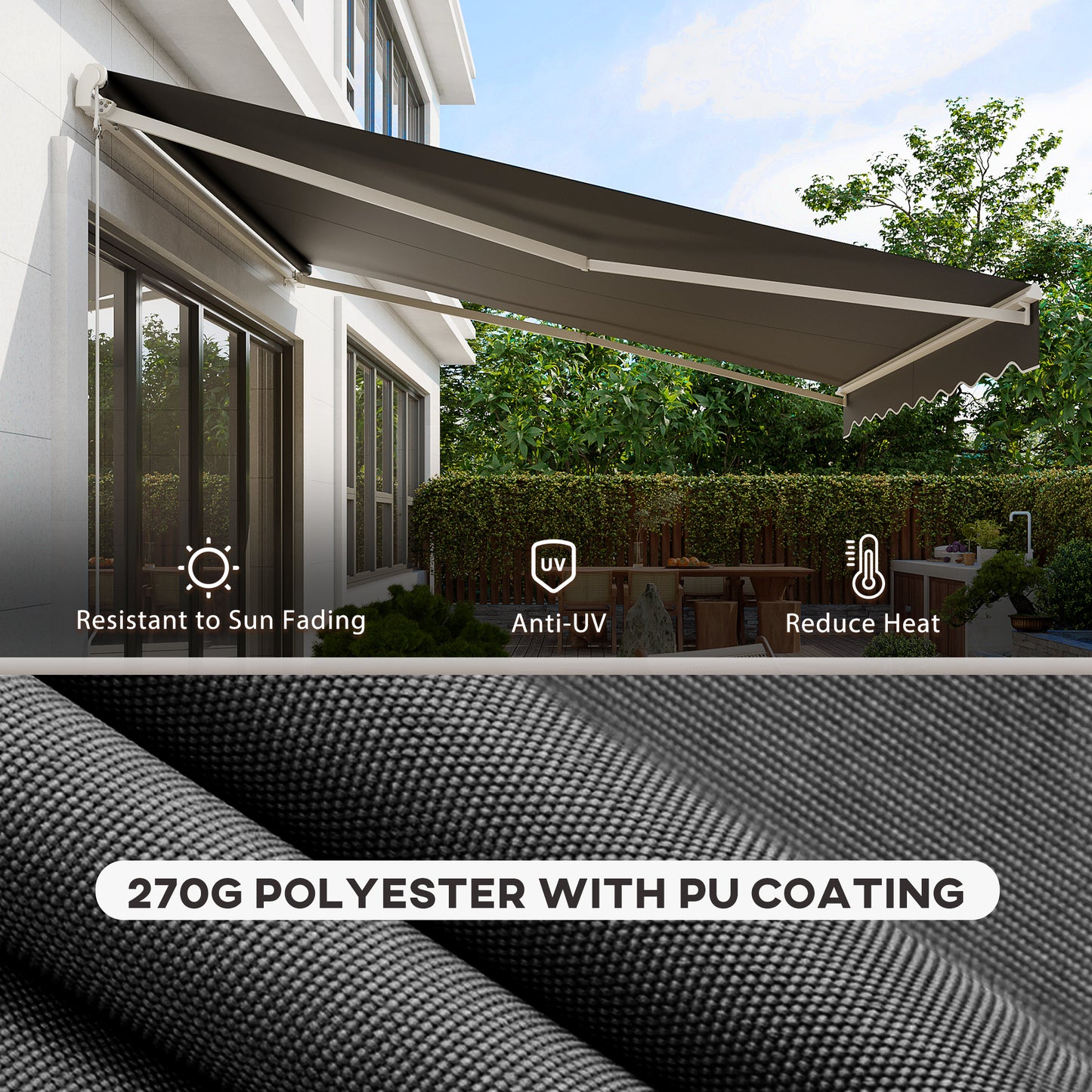 12'x10' Electric Retractable Awning, UV Protection Sun Shade Shelter w/ Remote Controller for Deck Balcony Yard, Grey