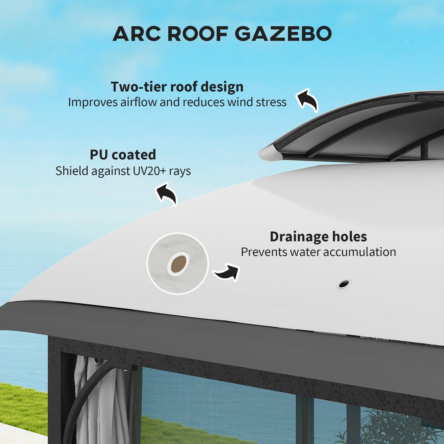 11' x 13' Patio Gazebo, Double Roof Outdoor Gazebo Canopy with Netting & Curtains, Galvanized Metal Frame, Light Grey